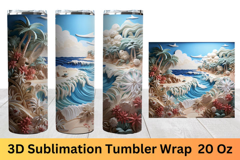 3D Beach Sublimation Design | 3d Sublimation Tumbler Wrap Sublimation FloridPrintables 
