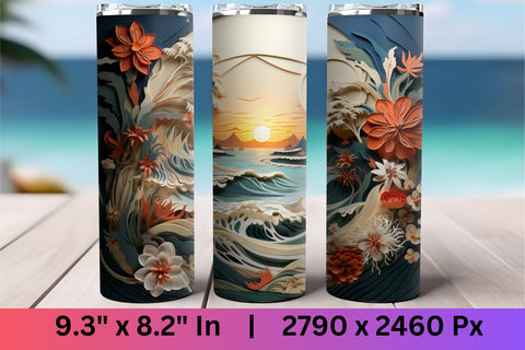 3D Beach Sublimation Design | 3d Sublimation Tumbler Wrap Sublimation FloridPrintables 