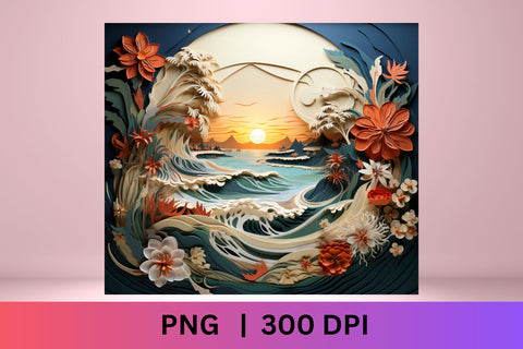 3D Beach Sublimation Design | 3d Sublimation Tumbler Wrap Sublimation FloridPrintables 