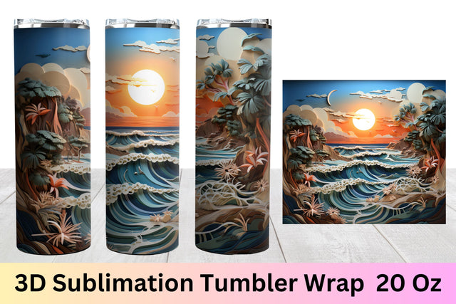 3D Beach Sublimation Design | 3d Tumbler Wrap | Beach Sublimation FloridPrintables 