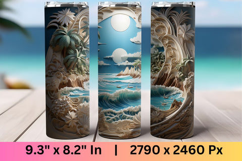 3D Beach Sublimation Design | 3d tumbler wrap | tumbler Sublimation FloridPrintables 