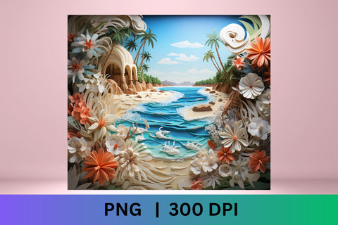 3D Beach Sublimation Design | 3d tumbler wrap | tumbler Sublimation FloridPrintables 