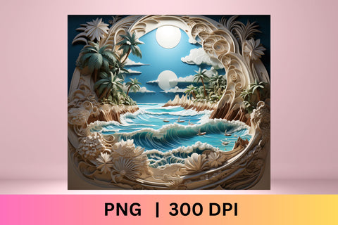 3D Beach Sublimation Design | 3d tumbler wrap | tumbler Sublimation FloridPrintables 