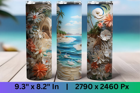 3D Beach Sublimation Design | 3d tumbler wrap | tumbler Sublimation FloridPrintables 