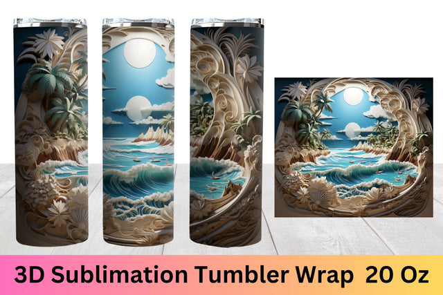 3D Beach Sublimation Design | 3d tumbler wrap | tumbler Sublimation FloridPrintables 