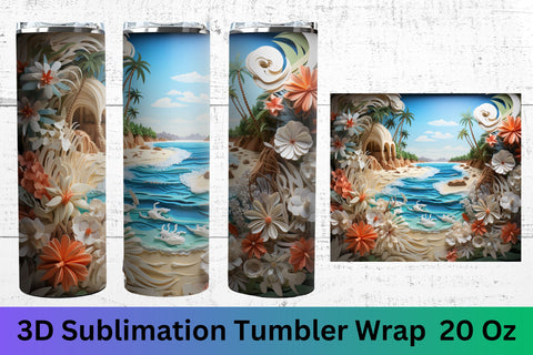 3D Beach Sublimation Design | 3d tumbler wrap | tumbler Sublimation FloridPrintables 