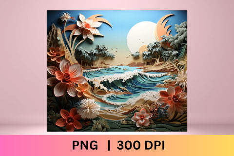 3D Beach Sublimation Design | 3d tumbler wrap | tumbler Sublimation FloridPrintables 