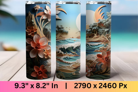 3D Beach Sublimation Design | 3d tumbler wrap | tumbler Sublimation FloridPrintables 