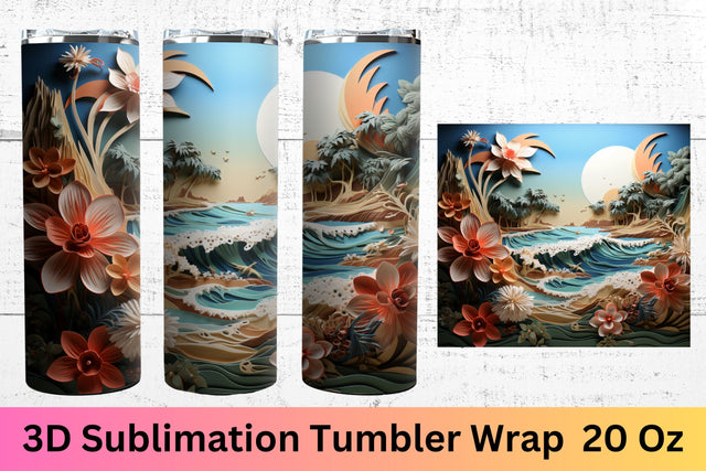 3D Beach Sublimation Design | 3d tumbler wrap | tumbler Sublimation FloridPrintables 
