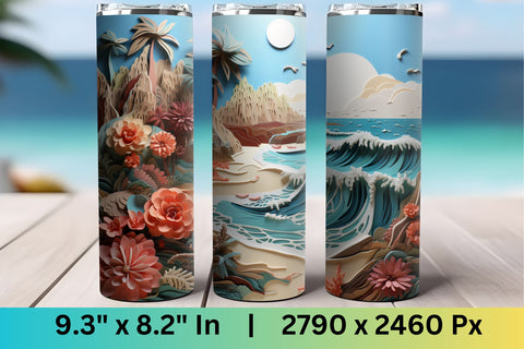 3D Beach Sublimation Design | tumbler wrap | tumbler Sublimation FloridPrintables 