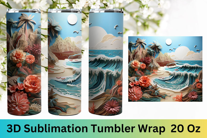 3D Beach Sublimation Design | tumbler wrap | tumbler Sublimation FloridPrintables 