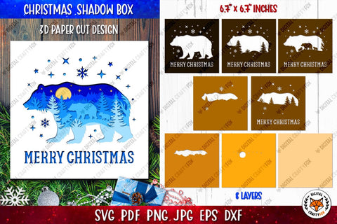 3D Bear Layered Shadow Box | Christmas Light Box SVG SVG Digital Craftyfox 