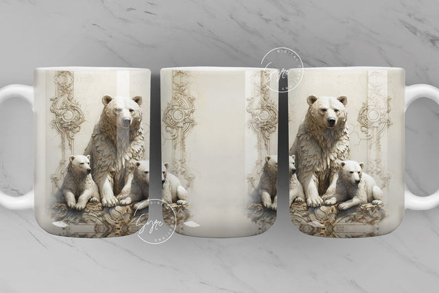 3D Bear Mug, White Bear Mug, Mama Bear With Cubs, Fathers Day Gifts, Gift for Him, 11 & 15 Oz Mug Press Sublimation, Digital Download Sublimation Syre Digital Creations 