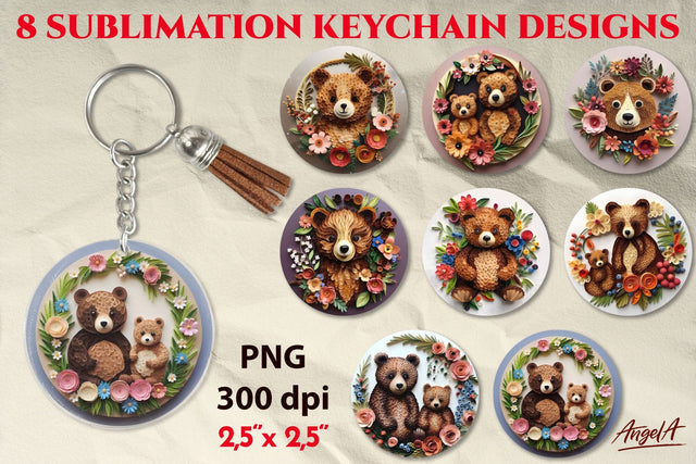 3d bear sublimation / Round sublimation keychain designs PNG SVG Angelina Semenova 