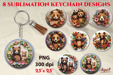 3d bear sublimation / Round sublimation keychain designs PNG SVG Angelina Semenova 