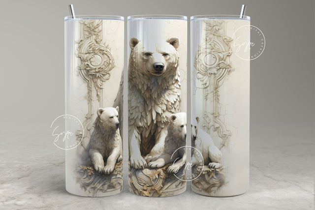 3D Bear Tumbler, White Bear Tumbler, 20oz Skinny Tumbler Sublimation, Mama Bear With Cubs, Mural Art, Seamless Sublimation, Digital Download Sublimation Syre Digital Creations 