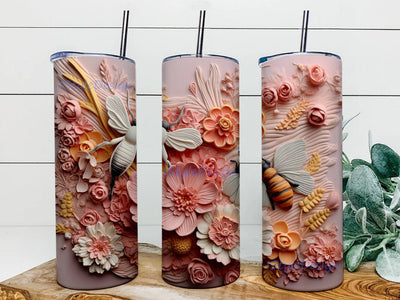 3D Bee Colorful Flowers 20 oz Skinny Tumbler Sublimation Design, 3D Bee Honeycomb Tumbler, Cute Flower Bees Quilled Tumbler Wrap, Bee Lover Gift, Bee Tumbler Cup, Floral Bee Cup Sublimation iStyleDesign 