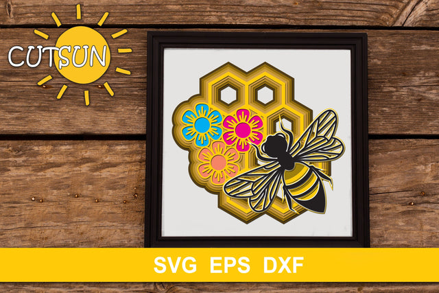 3D Bee & Honeycomb Layered SVG 3D Paper CutsunSVG 