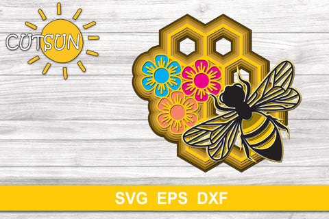 3D Bee & Honeycomb Layered SVG 3D Paper CutsunSVG 