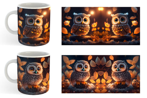 3D Bird Owl Halloween Mug Wrap | Sublimation Coffee Cup Sublimation artnoy 
