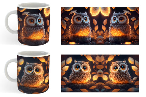 3D Bird Owl Halloween Mug Wrap | Sublimation Coffee Cup Sublimation artnoy 