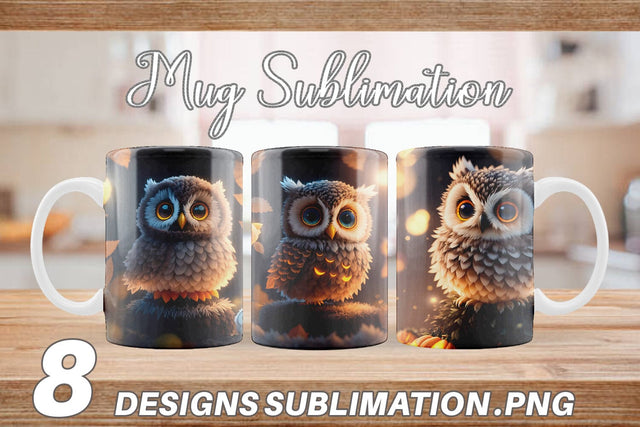 3D Bird Owl Halloween Mug Wrap | Sublimation Coffee Cup Sublimation artnoy 