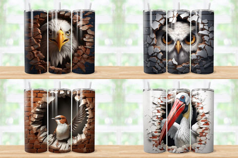 3D Birds Cracked Hole Tumbler Bundle Sublimation Regulrcrative 