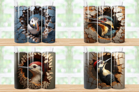 3D Birds Cracked Hole Tumbler Bundle Sublimation Regulrcrative 
