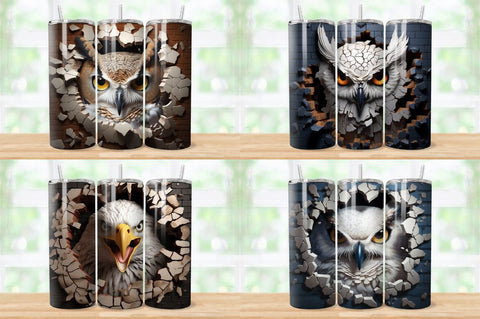 3D Birds Cracked Hole Tumbler Bundle Sublimation Regulrcrative 