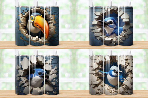 3D Birds Cracked Hole Tumbler Bundle Sublimation Regulrcrative 