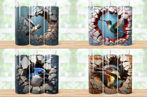 3D Birds Cracked Hole Tumbler Bundle Sublimation Regulrcrative 