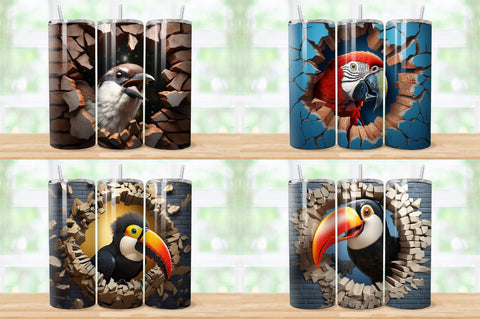 3D Birds Cracked Hole Tumbler Bundle Sublimation Regulrcrative 