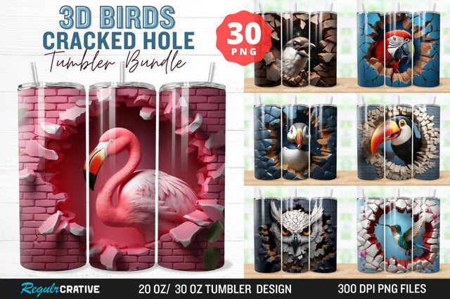 3D Birds Cracked Hole Tumbler Bundle Sublimation Regulrcrative 