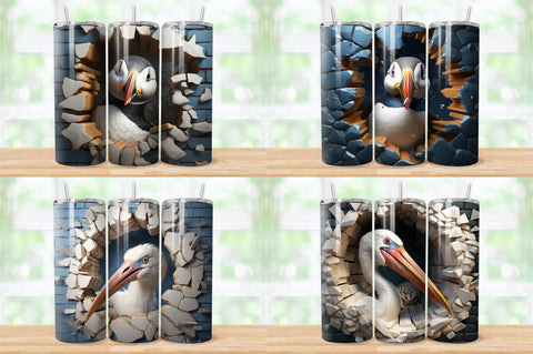 3D Birds Cracked Hole Tumbler Bundle Sublimation Regulrcrative 