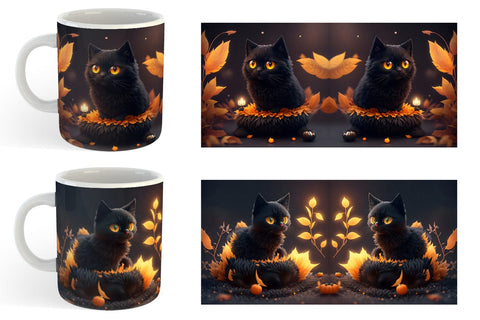 3D Black Cat Halloween Mug Wrap | Sublimation Coffee Cup Sublimation artnoy 