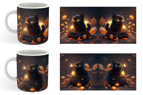 3D Black Cat Halloween Mug Wrap | Sublimation Coffee Cup Sublimation artnoy 