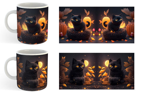 3D Black Cat Halloween Mug Wrap | Sublimation Coffee Cup Sublimation artnoy 