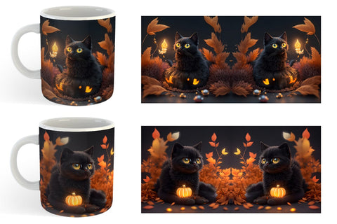 3D Black Cat Halloween Mug Wrap | Sublimation Coffee Cup Sublimation artnoy 