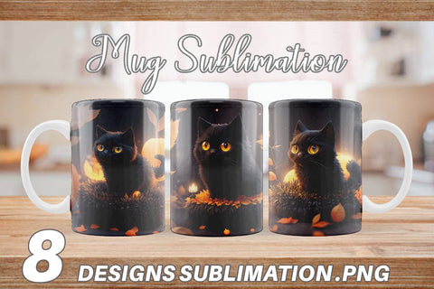 3D Black Cat Halloween Mug Wrap | Sublimation Coffee Cup Sublimation artnoy 