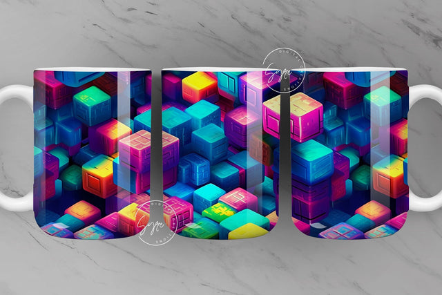 3D Blocks Mug, Rainbow Colors Cube, 3D Geometric Patterns Mugs, Creative Patterns, Summer Mug, 11 & 15 Oz Mug Sublimation Wrap, Digital File Sublimation Syre Digital Creations 