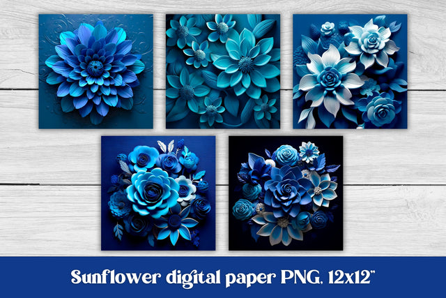 3d blue flower digital paper | 3d flower background Sublimation Svetana Studio 