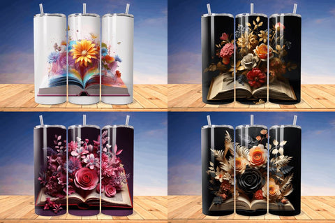 3D Book with Flower Tumbler Bundle Sublimation Regulrcrative 