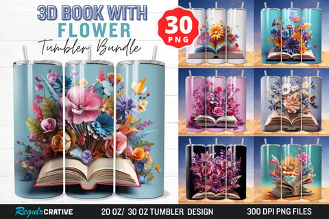 3D Book with Flower Tumbler Bundle Sublimation Regulrcrative 