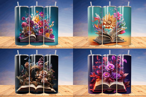 3D Book with Flower Tumbler Bundle Sublimation Regulrcrative 