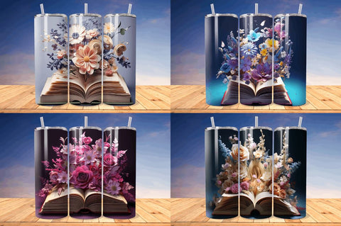 3D Book with Flower Tumbler Bundle Sublimation Regulrcrative 