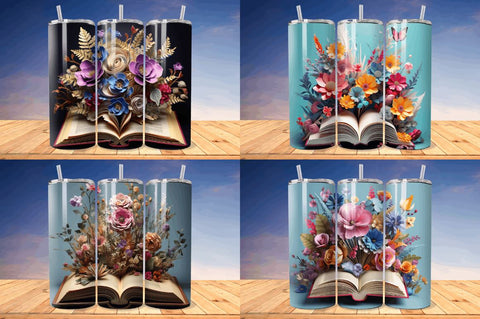 3D Book with Flower Tumbler Bundle Sublimation Regulrcrative 