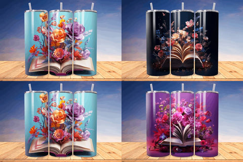 3D Book with Flower Tumbler Bundle Sublimation Regulrcrative 
