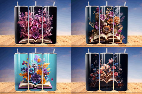 3D Book with Flower Tumbler Bundle Sublimation Regulrcrative 