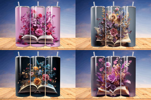 3D Book with Flower Tumbler Bundle Sublimation Regulrcrative 