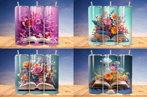 3D Book with Flower Tumbler Bundle Sublimation Regulrcrative 